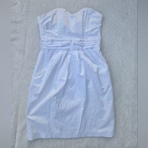 H&M Y2K Strapless White Satin Sundress with Pleated Waist